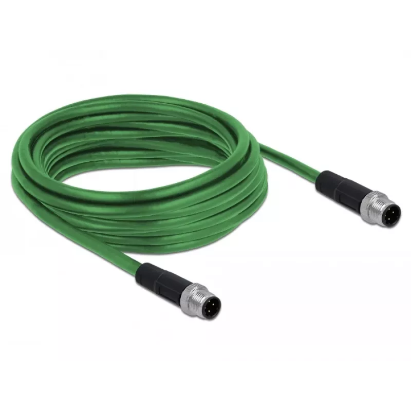 DeLOCK - Netzwerkkabel - M12 (4-polig) (M) auf M12 (4-polig) (M) - 5,0 m - SF/FTP - halogenfrei - grün (85920)