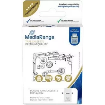 MediaRange Kunststoff-Bandkassette MRBTZ121 9 mm 8 m schwarz auf transparent