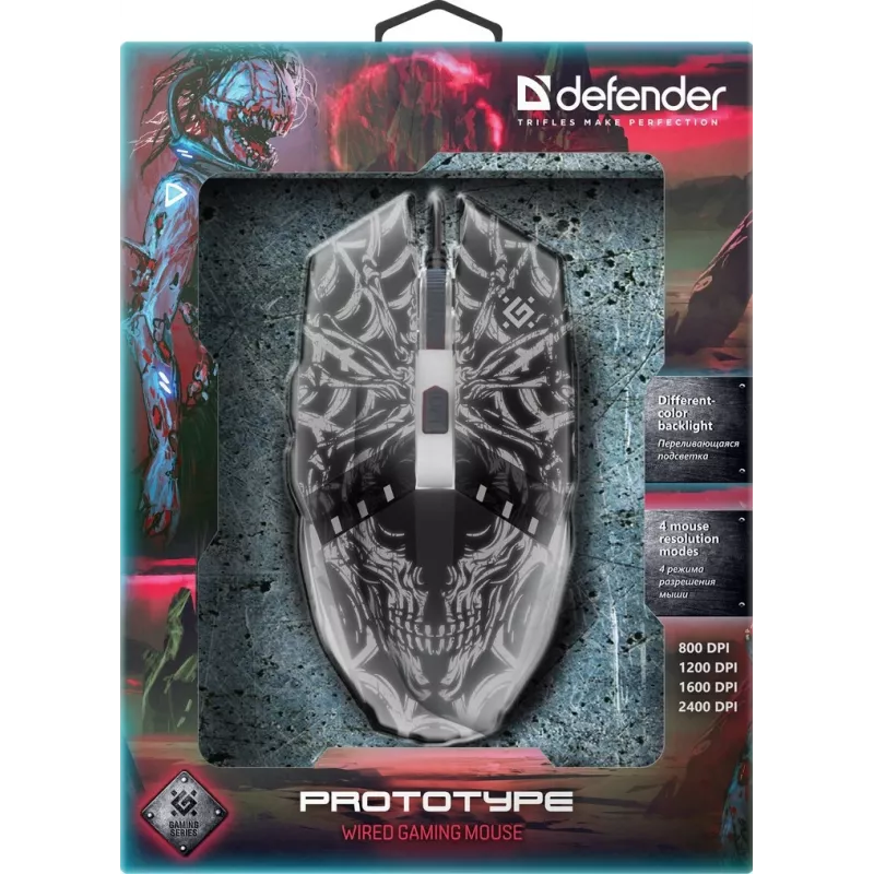 Gaming-Maus DEFENDER GM-670L Beidhändig optisch, 2400 DPI, 5 Tasten, kabelgebunden, schwarz, RGB