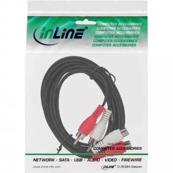 InLine Audiokabel 2x RCA Stecker / Buchse 20m, 2 x RCA, Stecker, 2 x RCA, Buchse, 20 m, Schwarz