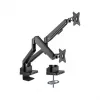 Manhattan Dual Desk Mount für TV & Monitore (Full Motion Gasdruckfeder) mit integriertem Dock, Für Bildschirme bis 27 Zoll, Anschlüsse (x7): Ethernet, HDMI (x2), USB-A (x3) und USB-C, Power Delivery (100 W) zum USB-C-Anschluss (separates USB-C-Netzteil/Kabel erforderlich), VESA: 75x75 und 100x100 mm