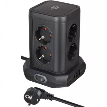 Steckdosenturm Brennenstuhl 1153560010 — 8 Steckdosen, 2×USB-A, 1×USB-C, schwarz