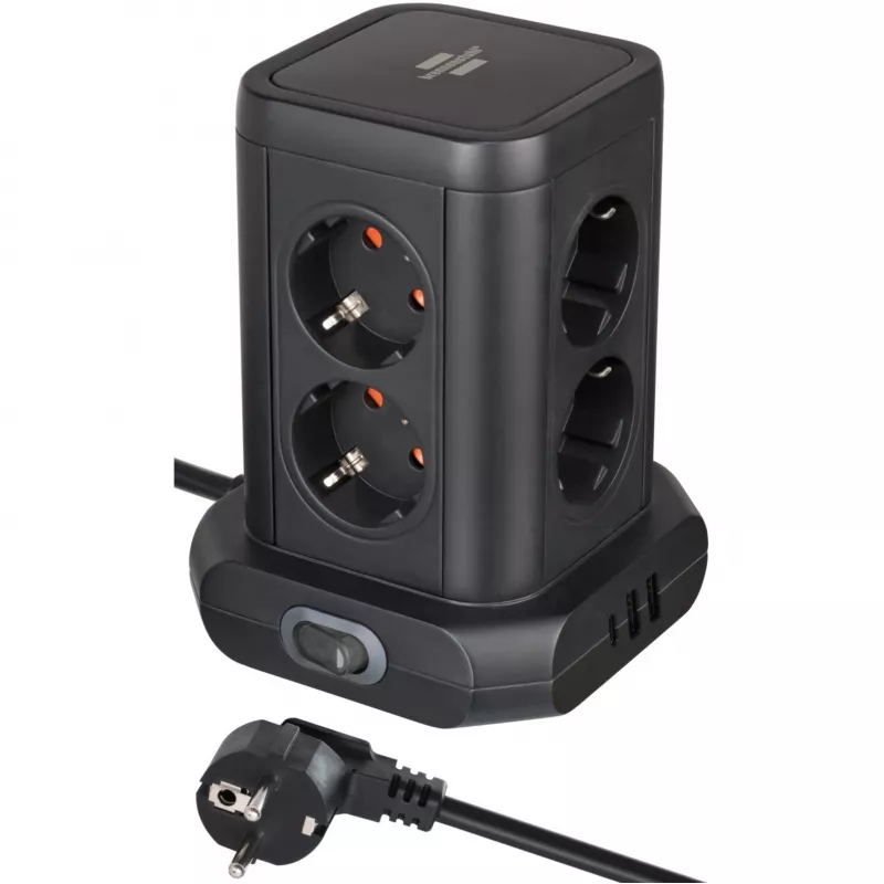 Steckdosenturm Brennenstuhl 1153560010 — 8 Steckdosen, 2×USB-A, 1×USB-C, schwarz
