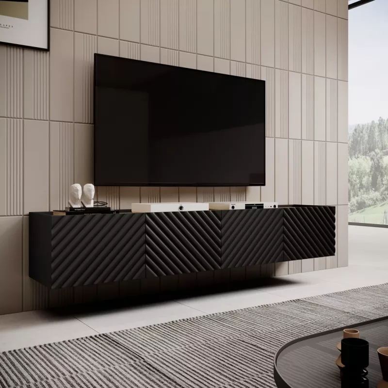 4D RTV-Schrank ONDA 200x40x35-54 schwarz (stehend oder wandmontiert)