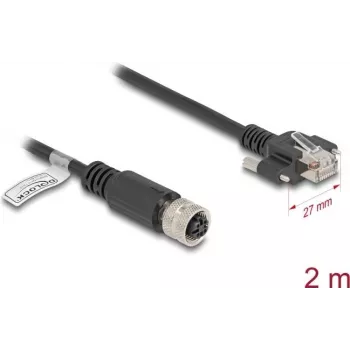 Netzwerkkabel DeLOCK M12 Kabel D-codiert 4-polig Buchse auf RJ45-Stecker Cat.5e 2 m schwarz