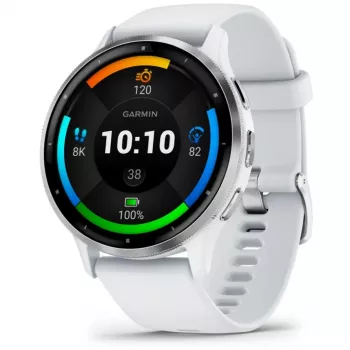 Smartwatch GARMIN Venu 3 – 1,4 Zoll AMOLED, 45 mm Gehäuse, GPS, Wi‑Fi, 8 GB, Silber/Weiß, Silikonarmband