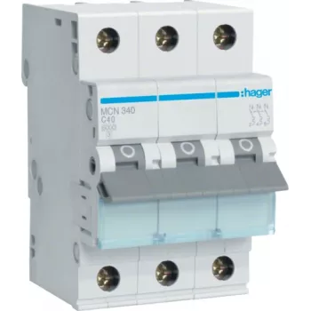 Hager MCN340. Polzahl: 3P. Netzfrequenz: 50/60 Hz, Bemessungsstrom: 40 A (MCN340)