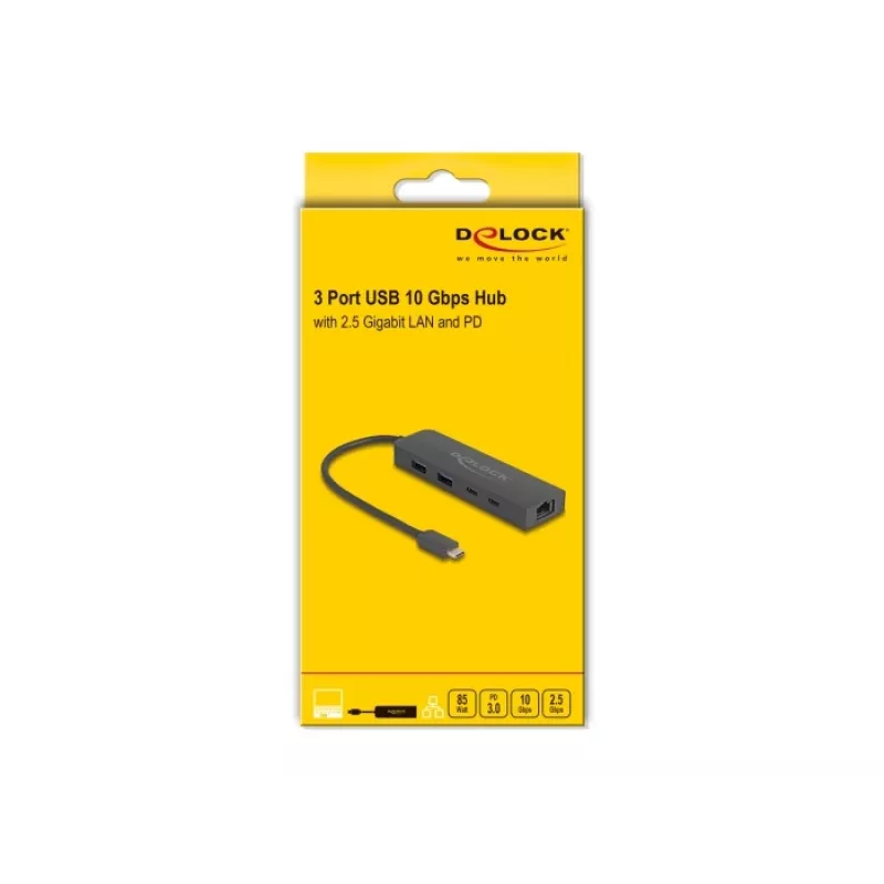 USB-Hub DeLOCK 10 Gbit/s mit 2,5-Gigabit-LAN und PD 85 Watt