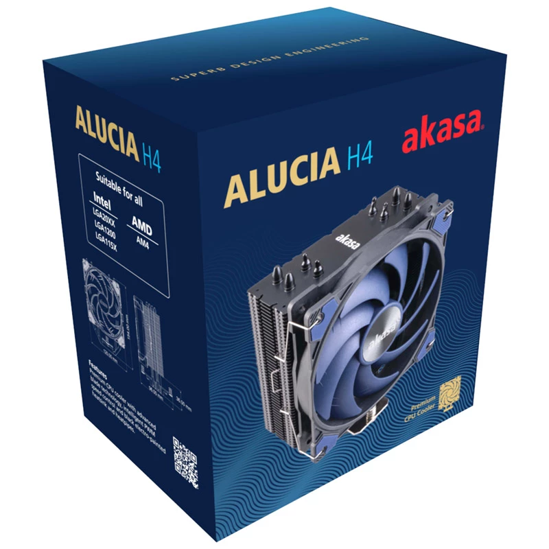 Luftkühler Akasa Alucia H4 12 cm Schwarz Blau Hydrodynamisches Gleitlager