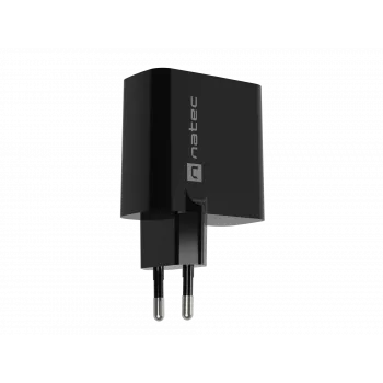 Kabelgebundenes Ladegerät für Mobilgeräte NATEC NUC-2145, 65 W, USB-C PD 3.0 + QC 3.0, 1x USB-C, 1x USB-A, 110–240 V, Schwarz
