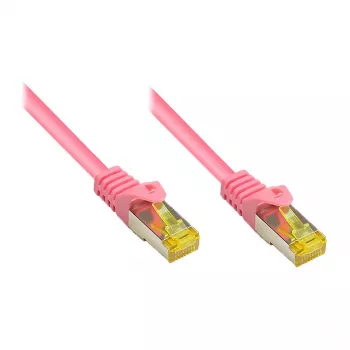 RJ45 Patchkabel mit Cat.7 Rohkabel und Rastnasenschutz (RNS®), S/FTP, PiMF, halogenfrei, 600 MHz, OFC, Magenta, 10 m, Good Connections® (8070R-100M)