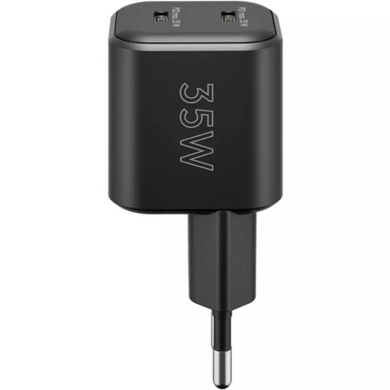 Wandladegerät GOOBAY 75333 — universelles AC-USB-C-Ladegerät für Innenräume, 2x USB-C, 35 W, Schwarz
