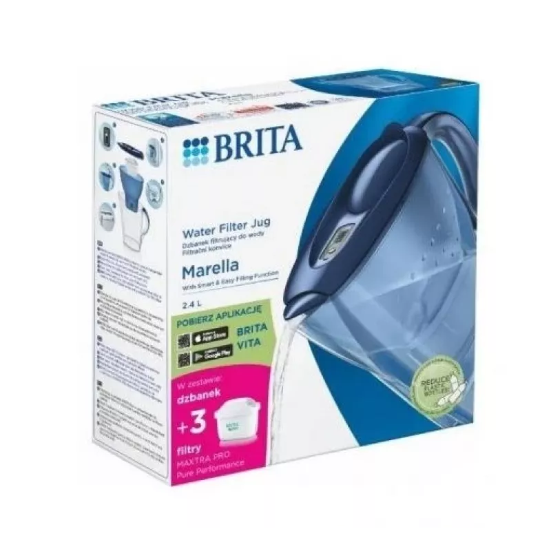 Wasserfilterkanne BRITA Marella 2,4 l mit 3 Pure Performance Kartuschen, Maxtra Pro, blau