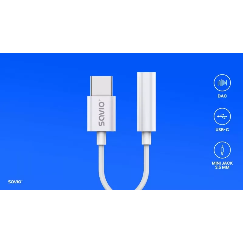 USB Type 3.1 C (M) – Jack 3.5mm (F) Audioadapter Weiß SAVIO AK-51
