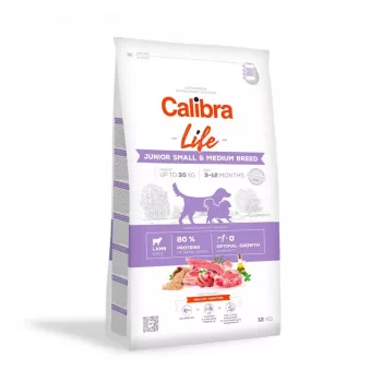 Trockenfutter für Hunde Calibra Life Junior Small & Medium breed Lamb 12 kg — Alleinfuttermittel für heranwachsende Hunde, 28% Protein, 18% Fett, für Welpen mit 10–15,9 kg