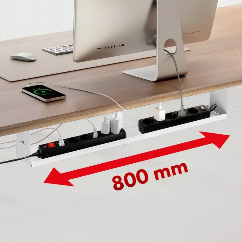 Maclean kompakter Kabelorganizer unter dem Schreibtisch, max. Belastung 5 kg, weiß, MC-107 W