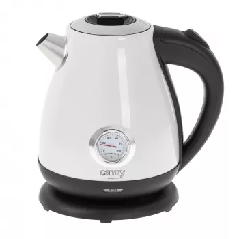 Wasserkocher Camry CR 1344 — 1,7 l, 2200 W, Edelstahl, integriertes Thermometer, 360°-Basis, weiß