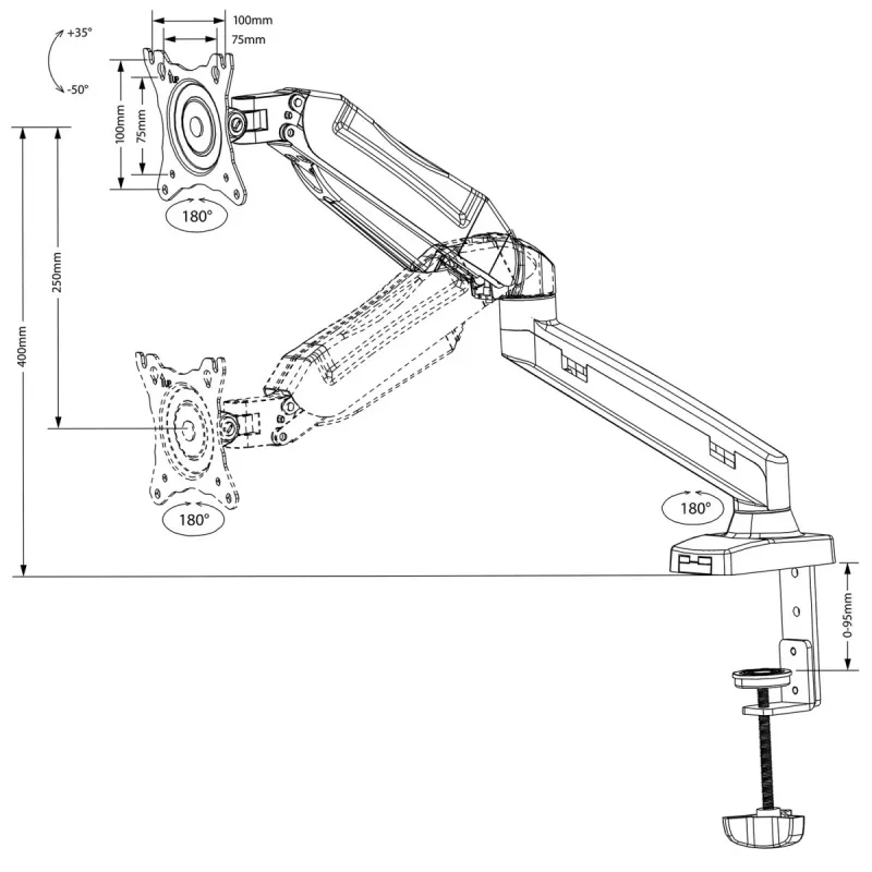Monitorhalterung MACLEAN MC-860 Tischhalterung für 27 Zoll (68,6 cm) Bildschirme, VESA 75x75–100x100, max. Belastung 8 kg, schwarz