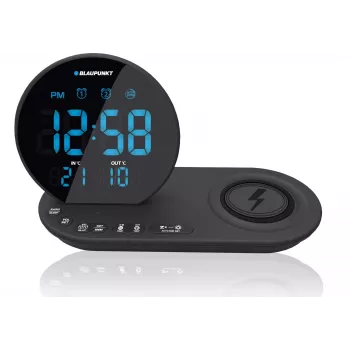 FM PLL clock radio/ALARM/USB/CR85BK CHARGE/Wireless charging/Innenbereich/outdoor temperature/Schwarz