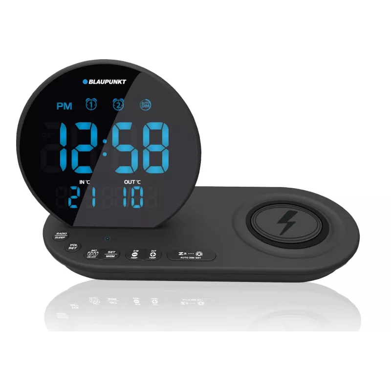 FM PLL clock radio/ALARM/USB/CR85BK CHARGE/Wireless charging/Innenbereich/outdoor temperature/Schwarz