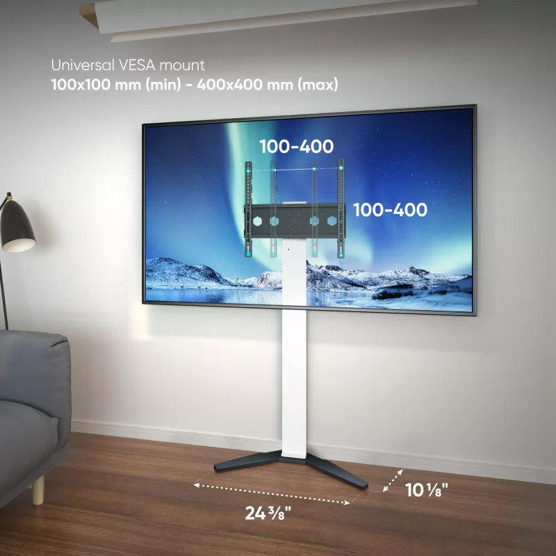 TV-Ständer/Standfuß ONKRON TS1140-W für 66–165,1 cm (26 Zoll–65 Zoll) Bildschirme, 35 kg, VESA 100x100–400x400, Höhe 880–1100 mm, weiß