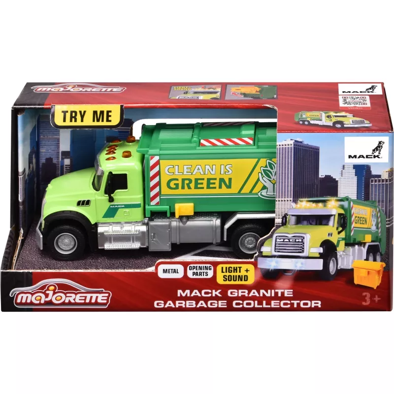 Spielzeugauto Majorette Mack Granite Müllwagen Modell 213743007, Druckguss-Modellauto