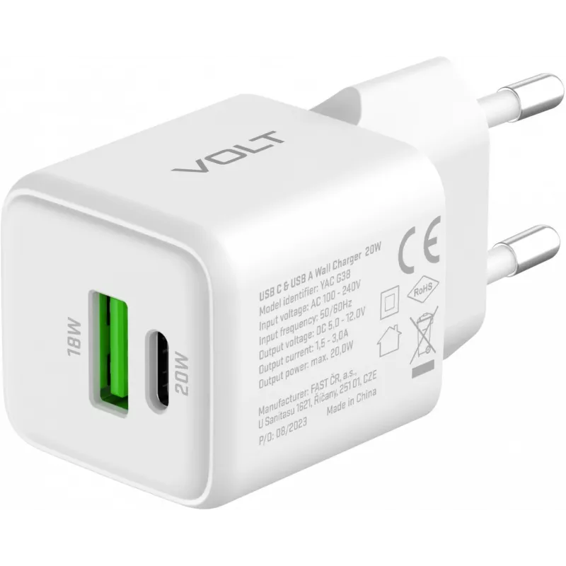 USB-C/A-Netzladegerät YENKEE YAC G38 20W 3A Power Delivery (USB‑C und USB‑A)