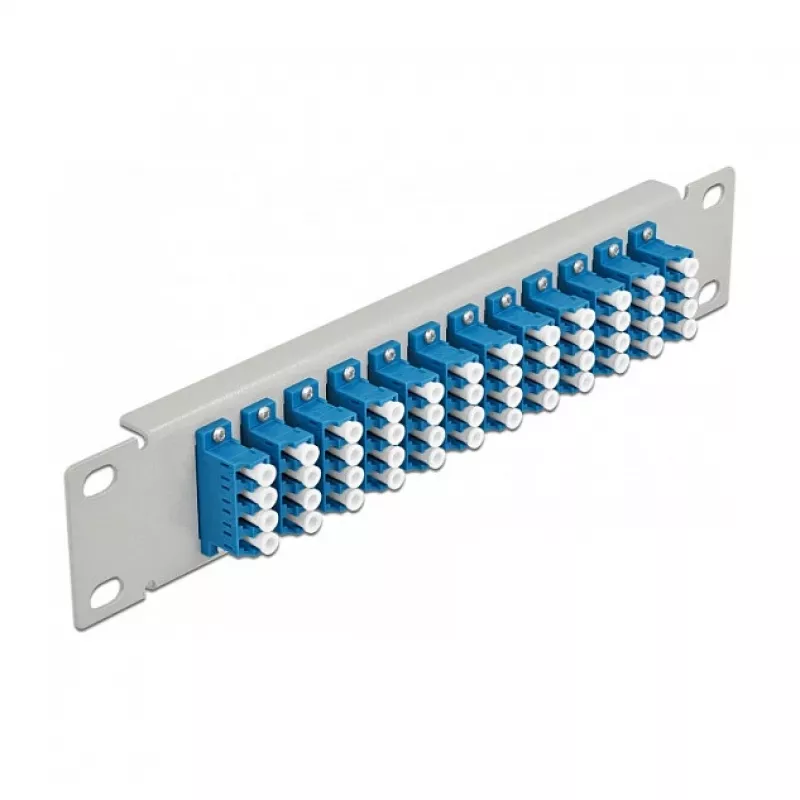 Glasfaser-Patchpanel DeLOCK 10 Zoll 12 Port LC Quad blau 1U grau