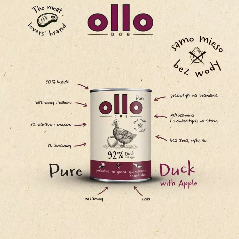 OLLO Pure Duck with apple - Nassfutter für Hunde - 400g