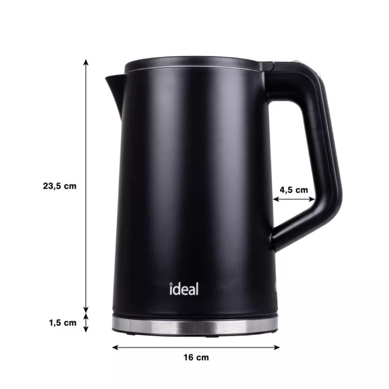 IDEAL Wasserkocher 1,7 l, Stahlgehäuse, Leistung 1500 W, schwarz