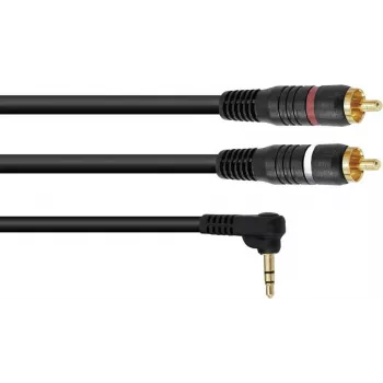 Adapterkabel Omnitronic 3,5-mm-Winkelklinke auf 2x Cinch, 3 m Länge, Modell 30225012