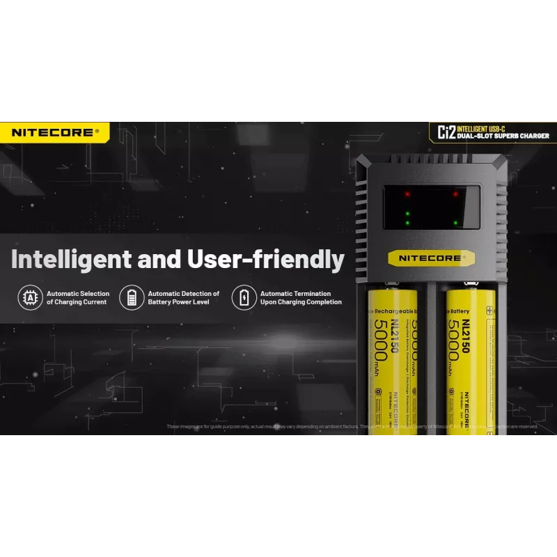 Batterieladegerät Nitecore Ci12 Universelles USB-Ladegerät für Li‑Ion, NiCd, NiMH, 3A Eingang 5/9/12V, Kunststoffgehäuse
