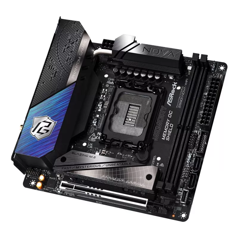 ASRock Phantom Gaming Z890I Nova WiFi Mainboard — Intel Z890, LGA 1851, Mini-ITX, DDR5, 2x M.2, Wi‑Fi 6E/7, 5Gb LAN, Thunderbolt
