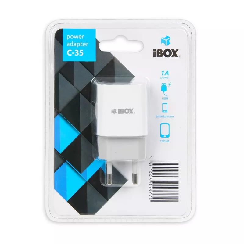AC Indoor Ladegerät IBOX C-35 Universal Weiß — 5 V max, 0,3 A Eingang, 1 A USB-Ausgang