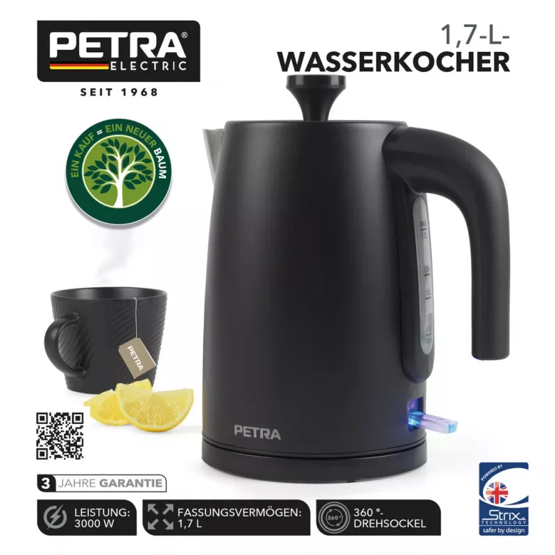 Wasserkocher Petra 1,7 l 3 kW matt schwarz