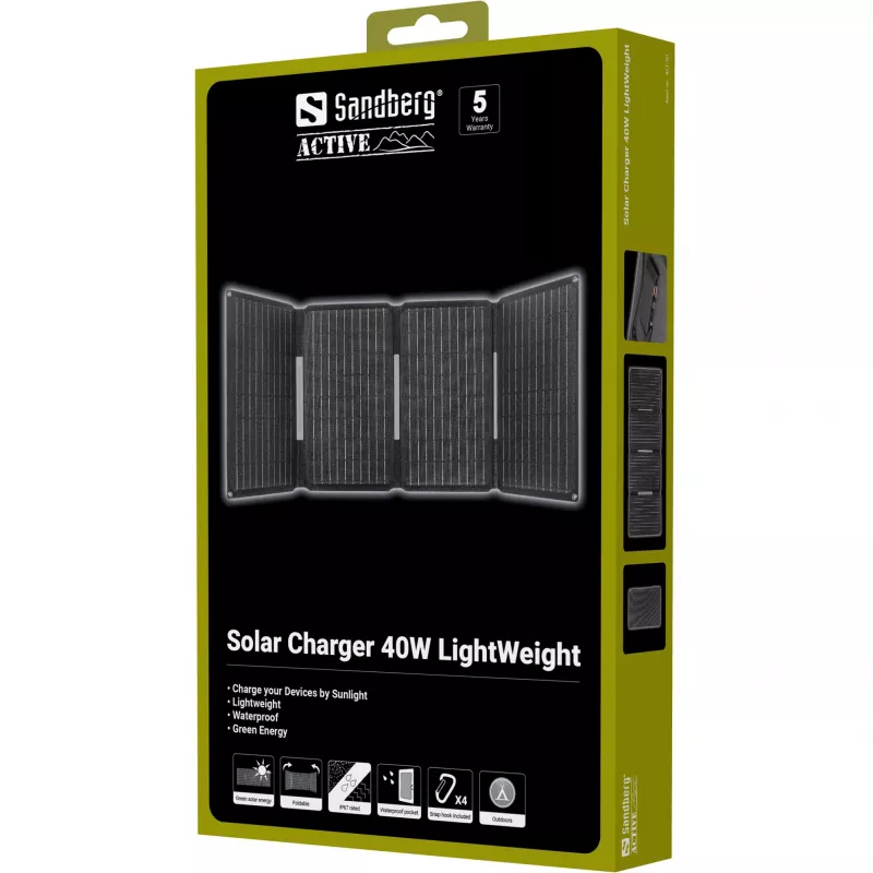 Solarladegerät SANDBERG 421-20 40W leicht – tragbares Solarpanel, 40 W Ausgang