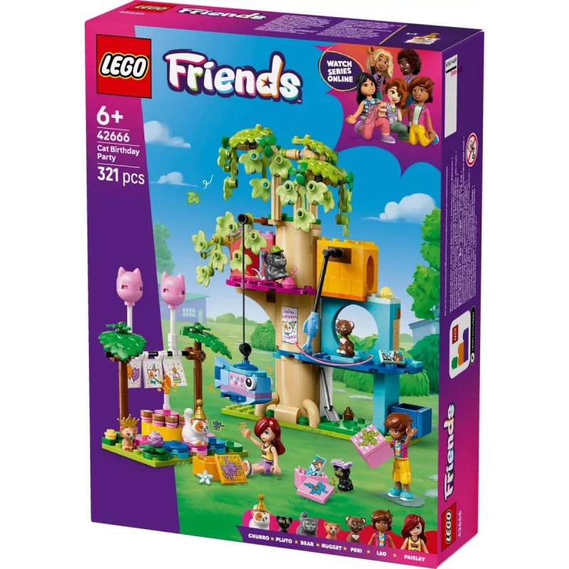 Konstruktionsspielzeug LEGO Friends 42666 Katzen-Geburtstagsparty-Baumhaus-Spielset, 321 Teile, 6+ Jahre, 180×160×100 mm