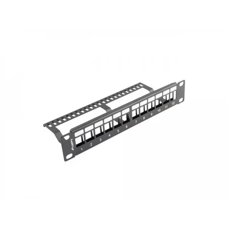 Rack-Blindplatte LANBERG PPKS-9112-B, 12-Port, 1HE, Metall, grau, 254×44,5×99,3 mm