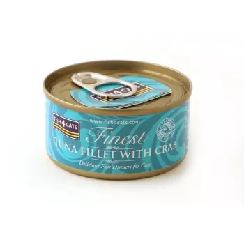 Nassfutter für Katzen FISH4DOGS Thunfischfilet mit Krabbe 70 g — Dose, 70 g, 85 % Feuchtigkeit, 12 % Protein