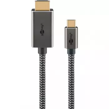USB-Geflochtenes Adapterkabel, USB-C-Stecker > HDMI-Stecker, 4K / 60Hz (Schwarz/Silber, 2 Meter)