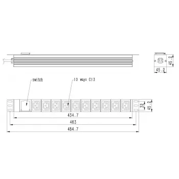Stromverteilereinheit GEMBIRD EG-PDU-10C132C19 — 10x C13-Buchsen, 1HE Rack, 16A C19-Eingang, 2 m Kabel, 3500 W