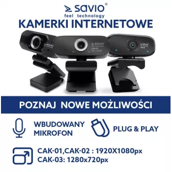 Savio Internetkamera Webcam USB Full HD mit eingebautem Mikrofon
