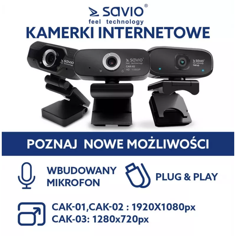 Savio Internetkamera Webcam USB Full HD mit eingebautem Mikrofon