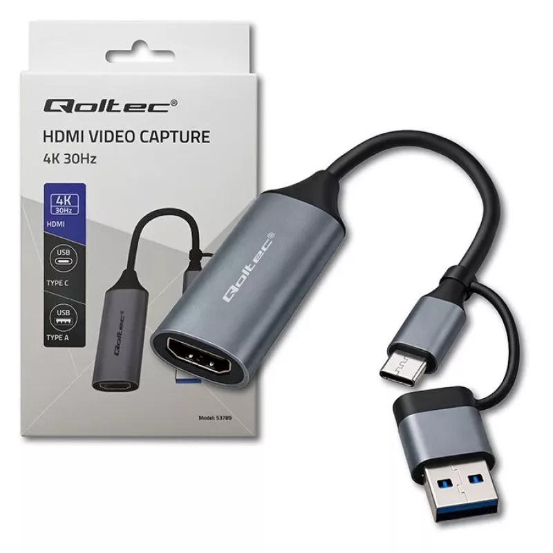 USB-C auf USB-A und HDMI 4K 30Hz Adapter QOLTEC aus Aluminium