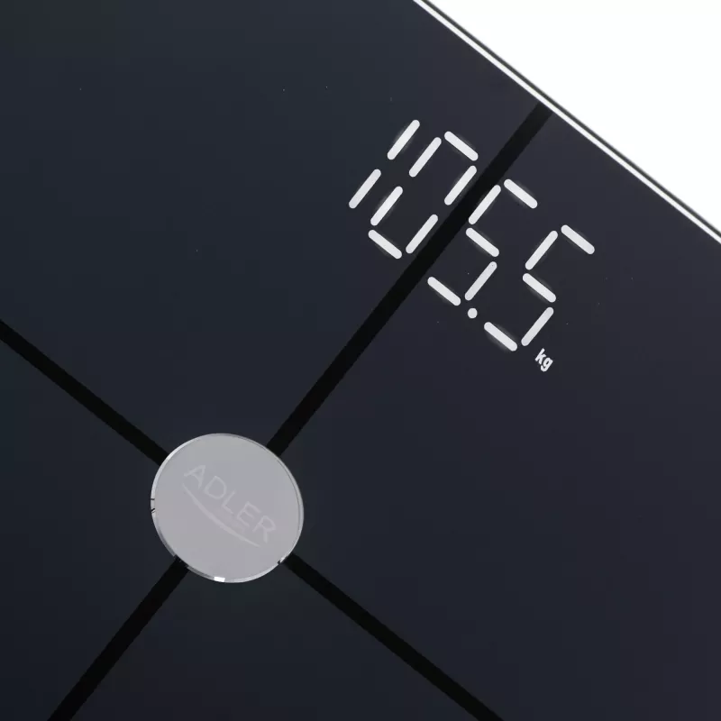 Personenwaage Adler AD 8187 — maximales Gewicht 180 kg, Genauigkeit 100 g, BMI-Messung, schwarz
