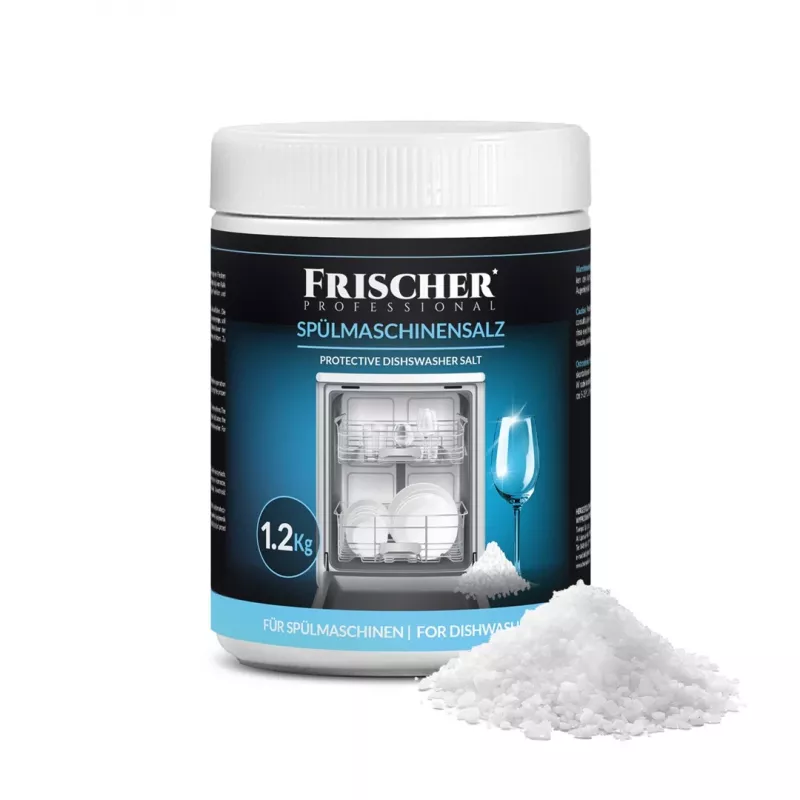 Spezialsalz für Geschirrspüler FRISCHER FR00101_1200, 1,2 kg, Wasserenthärtungssalz im Plastikbehälter