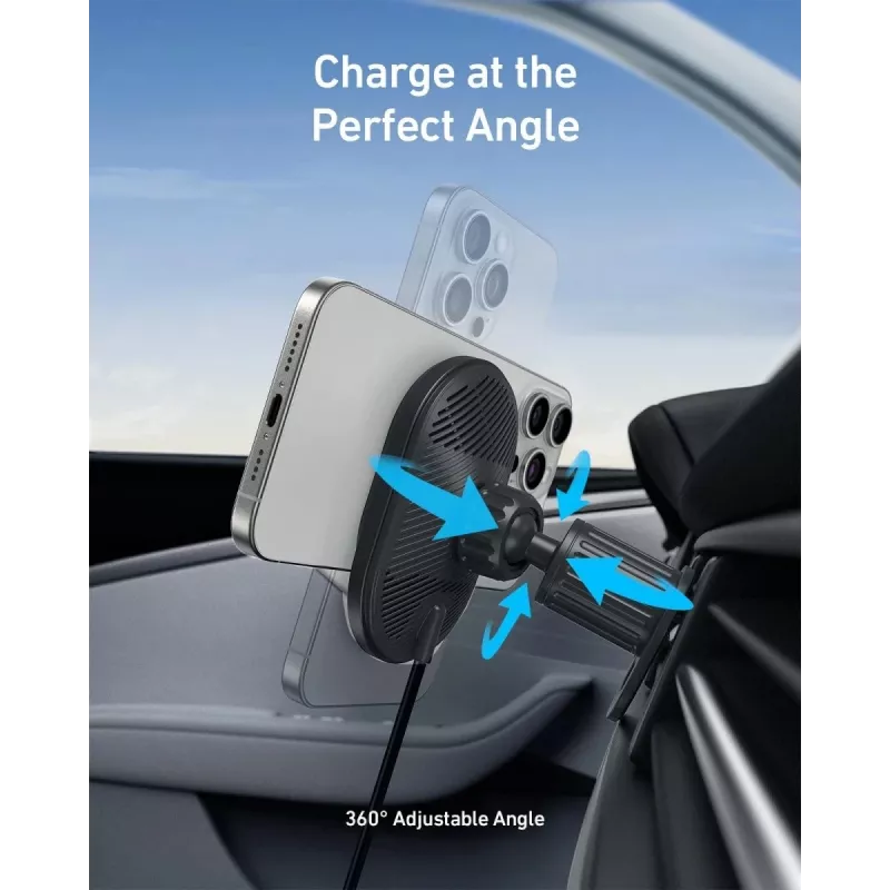 Kabelloses magnetisches Autoladegerät Anker MagGo 15W — Magnetisches 15W Qi-Schnellladen für Smartphones, Schwarz