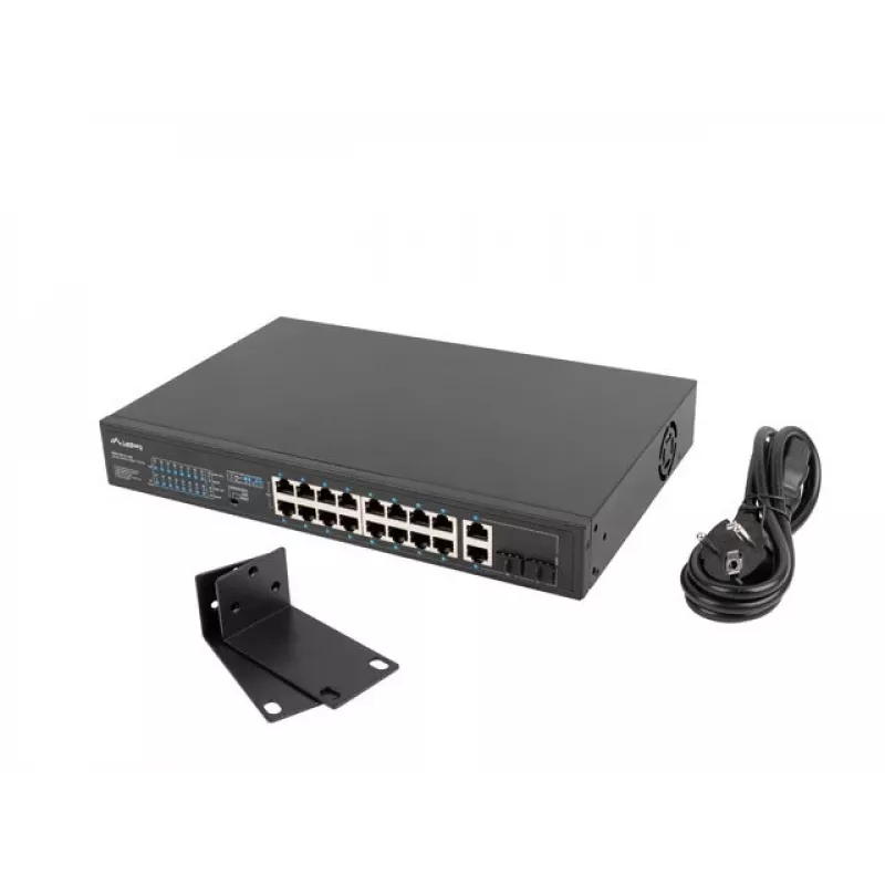 Unmanaged Switch LANBERG RSFE-16P-2C-250 — 18-Port Gigabit, 16x PoE+ (30W), 2x SFP, 250W, 1U, Metall, Rackmontage