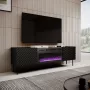 TV-Schrank Cama Meble ONDA mit elektrischem Kamin 1805×400×580 mm, schwarz, Spanplatten-Oberfläche (stehend oder wandmontiert)