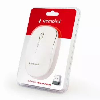 Kabellose Maus GEMBIRD MUSW-4B-01-W, beidhändig, optisch 1600 DPI, 4 Tasten, RF Wireless, weiß